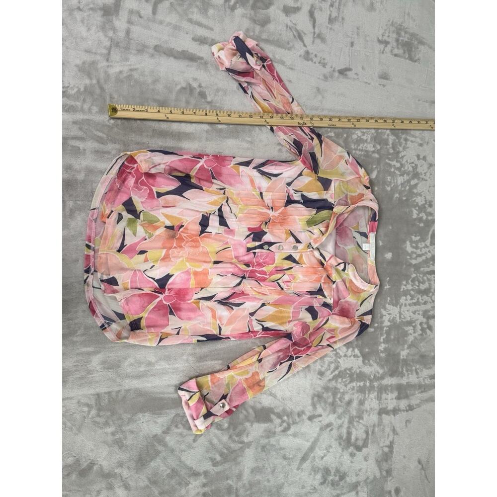 Juniper + Lime Watercolor Floral Print Long Sleeve Blouse Roll Tab Size Small
